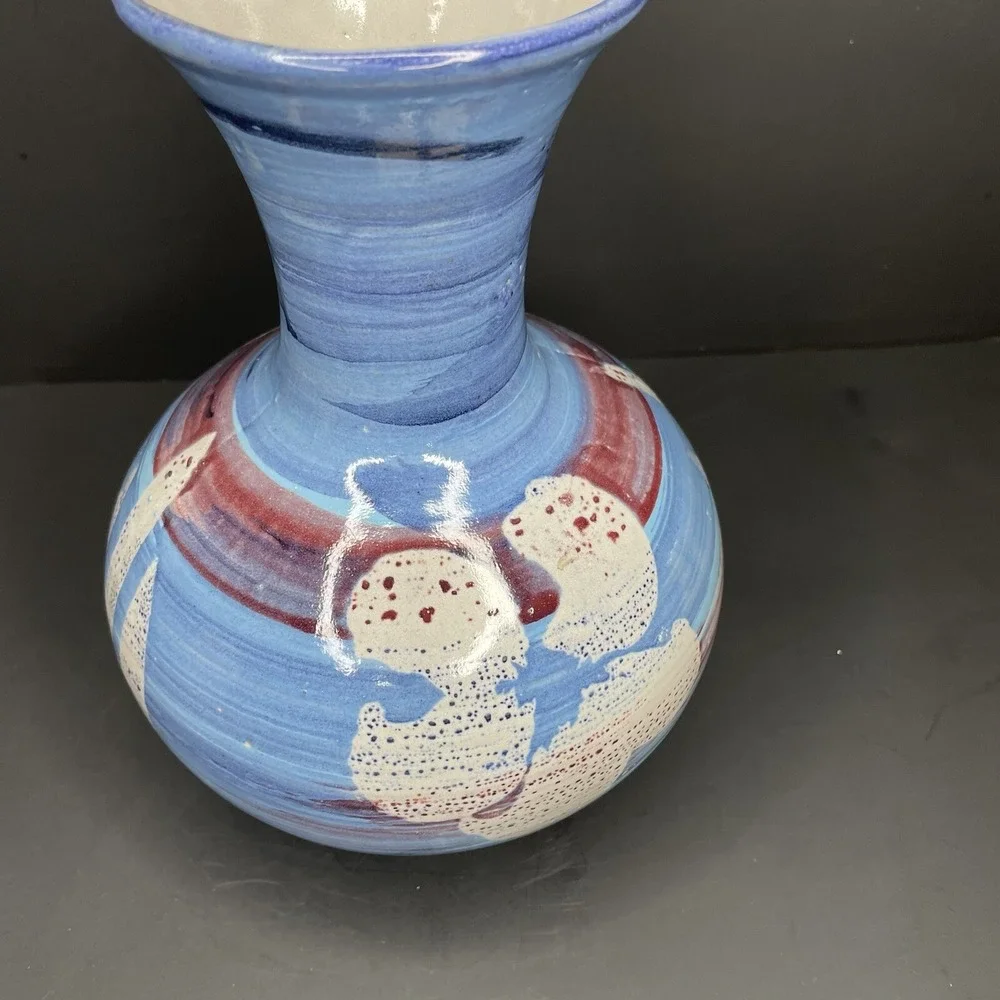 Vtg Stoneware Pottery Vase 9 1/2